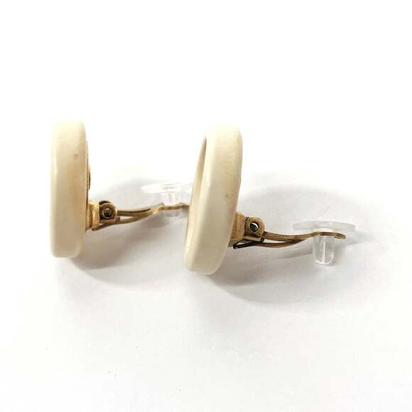 CHANEL White Logo Earrings